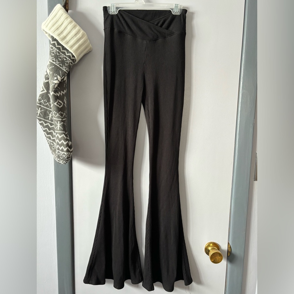 Black crossover flare leggings